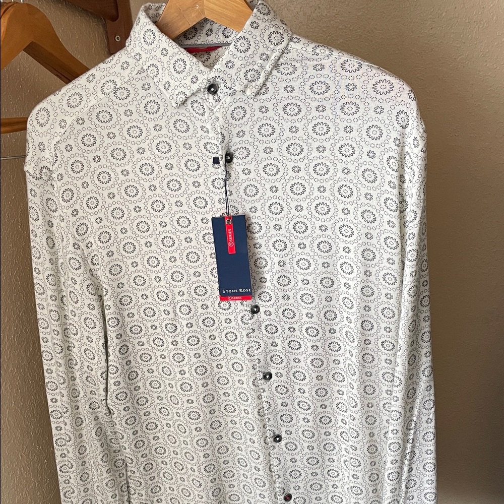 Stone Rose Men's Shirt with Black Circular Patterns